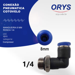 Conexão pneumatica cotovelo para mangueira 8 mm rosca 1/4
