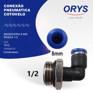 Conexão pneumatica cotovelo para mangueira 8 mm rosca 1/2