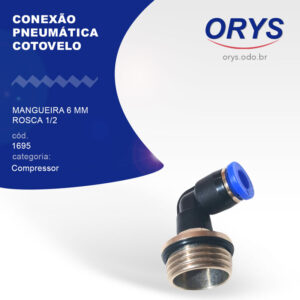 Conexão pneumática cotovelo para mangueira 6 mm rosca 1/2
