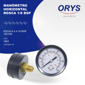 Manômetro Horizontal Rosca 1/8 Bsp Escala 0 A 10 Bar 150 Psi